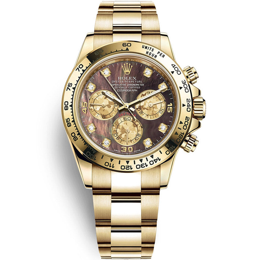 Rolex Daytona 40mm Yellow Gold 116508 Black Mother Of Pearl Diamond Dial