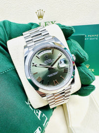 Rolex Day-Date 40 Platinum Presidential 228206 Smooth Bezel Olive Green Dial