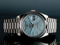 Rolex Day-Date 40 Platinum Presidential 228206 Smooth Bezel Ice Blue Diagonal Motif Dial