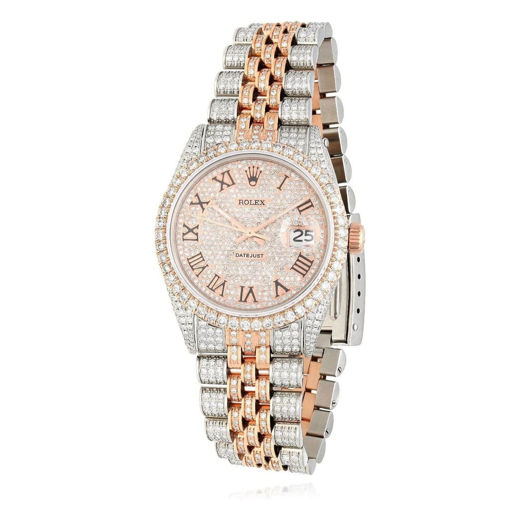 Rolex Datejust 12CTW Natural Diamond Stainless Steel White Rose Watch 36mm