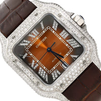 NEW 5TCW Natural Diamond Cartier Santos Large 40mm Pave Roman Brown Dial Men's W