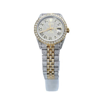 ROLEX DATE-JUST 36mm QUICKSET￼ TWO-TONE BAND 14ct DIAMONDS ROMAN NUMERALS FACE