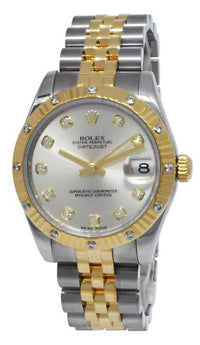 Rolex Datejust 18k Yellow Gold/Steel & Diamond Silver Dial 31mm Watch G 178313