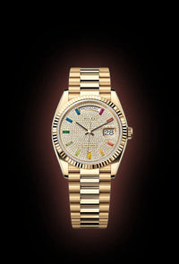 Rolex Day-Date 36mm Presidential 128238 Fluted Bezel Diamond Paved Dial