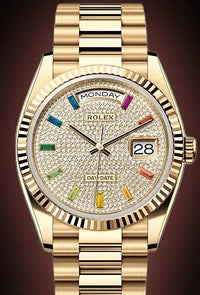 Rolex Day-Date 36mm Presidential 128238 Fluted Bezel Diamond Paved Dial