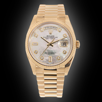 Rolex Day-Date 36mm Presidential 128238 Fluted Bezel White Mother Of Pearl Diamond Dial