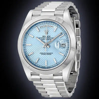 Rolex Day-Date 40 Platinum Presidential 228206 Smooth Bezel Ice Blue Diagonal Motif Dial