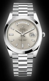 Rolex Day-Date 40 Platinum Presidential 228206 Smooth Bezel Silver Stripe Motif Dial