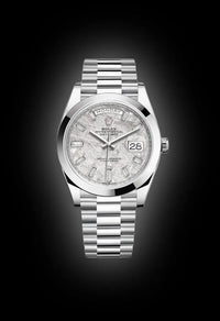 Rolex Day-Date 40 Platinum Presidential 228206 Smooth Bezel Baguette Diamond Meteorite Dial