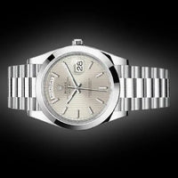 Rolex Day-Date 40 Platinum Presidential 228206 Smooth Bezel Silver Quadrant Motif Dial