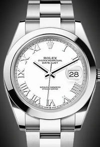 Rolex Datejust 41mm White Roman Numeral Dial Smooth Bezel 126300