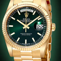 Rolex Day-Date 36mm Presidential 128238 Fluted Bezel Green Diamond Dial