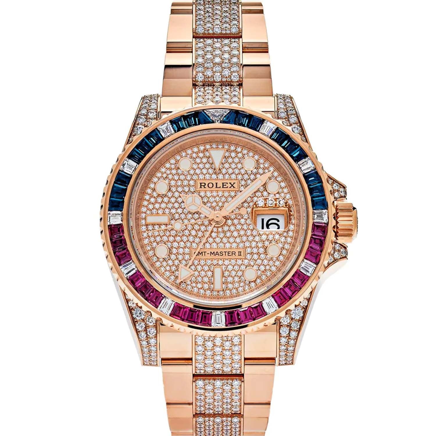 Rolex GMT-Master II "Saru" 40mm 126755SARU Rose Gold Pave Rose Dial