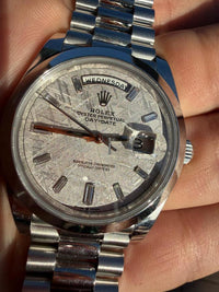 Rolex Day-Date 40 Platinum Presidential 228206 Smooth Bezel Baguette Diamond Meteorite Dial